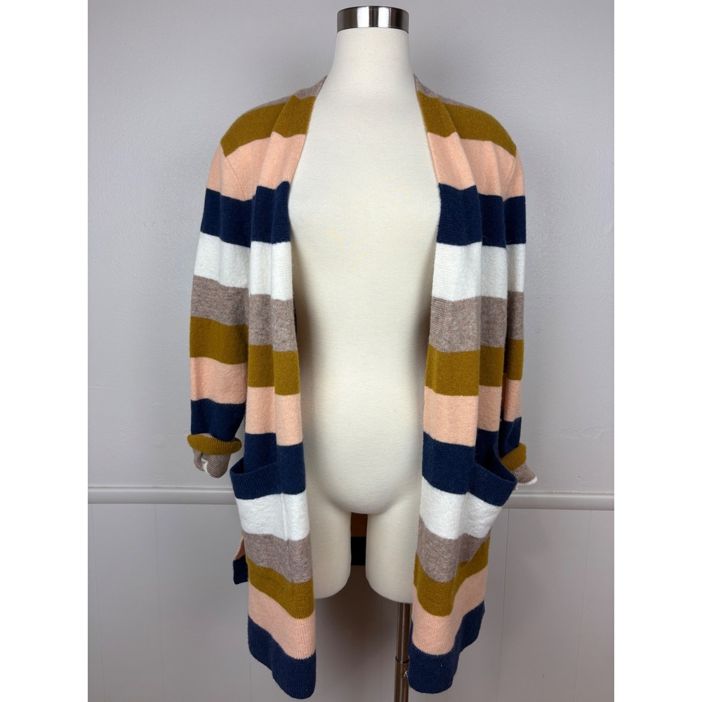 Madewell Kent Stripe Bengali Indigo Open Front Long Cardigan Size L Wool Alpaca